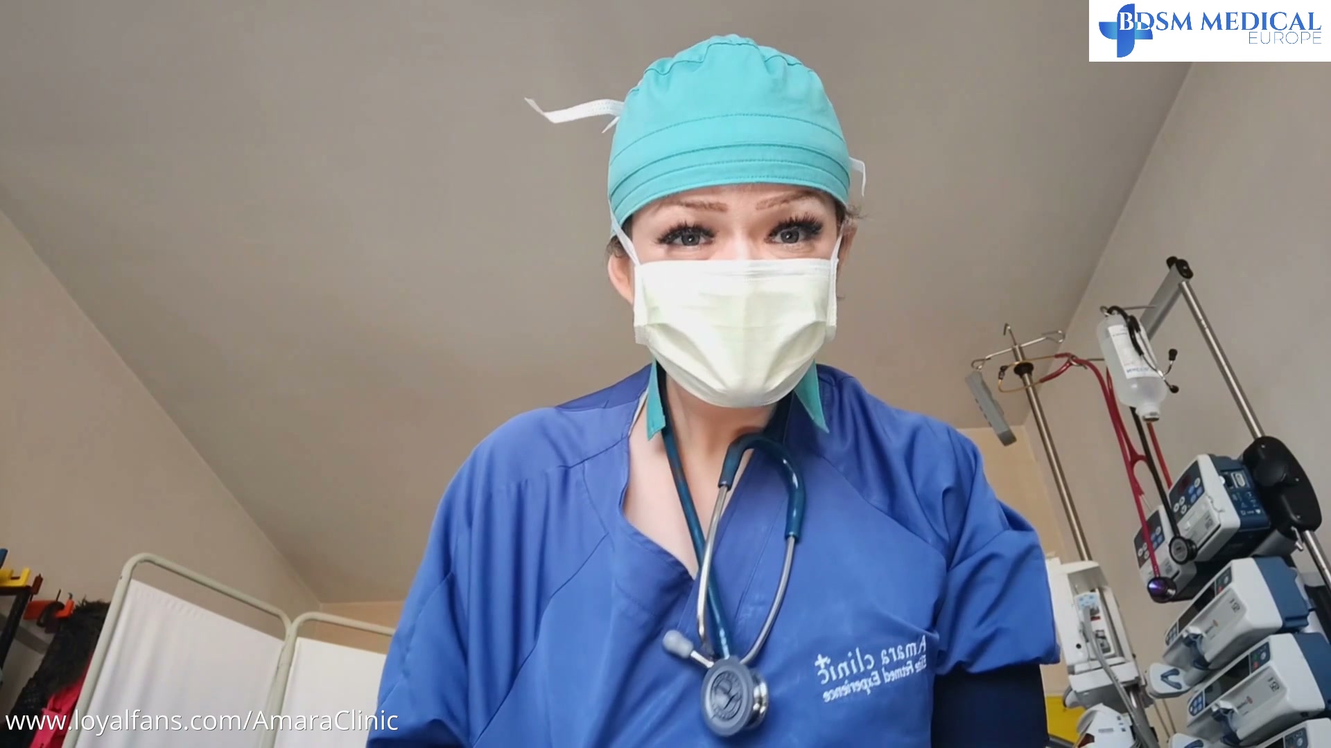 Mistress Katharina Amara stretching the urethra of her patient with surgical gloves and sounds in her free medical BDSM video, urology roleplay